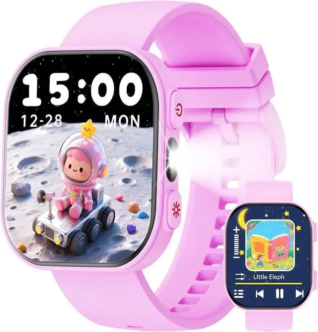 Main image of Kids Smartwatch 1.83-inch, IP68 Waterproof/Flashlight Function, Supports Learning Cards/Music Playback/Casual Games/Voice Recording/Alarm/Calculator, etc for Teens, Pink