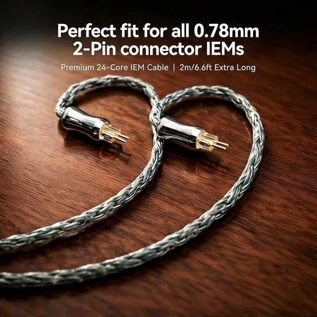 Alt view image 3 of 7 - Tipsy Melody 3 IEM Upgrade Cable, 6.5ft (2m) Long, Enhanced Mids & Bass, 24-Core Silver-Plated, Deep Green (0.78mm-2 Pin)