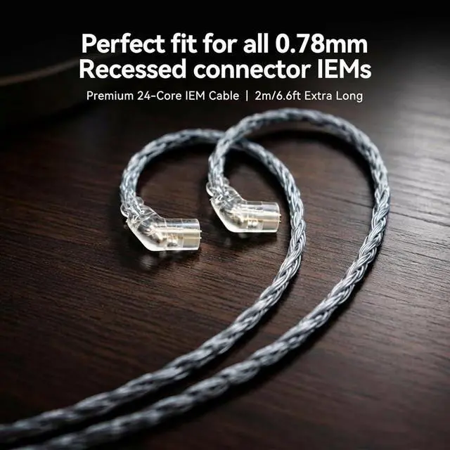 Alt view image 3 of 7 - Tipsy Melody 3 IEM Upgrade Cable, 6.5ft (2m) Long, Enhanced Mids & Bass, 24-Core Silver-Plated, Deep Green (0.78mm- Recessed 2 Pin)