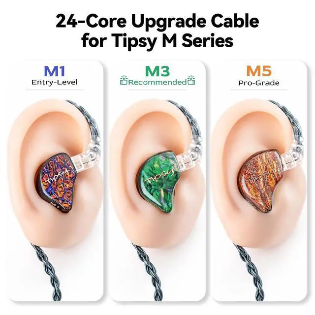 Alt view image 7 of 7 - Tipsy Melody 3 IEM Upgrade Cable, 6.5ft (2m) Long, Enhanced Mids & Bass, 24-Core Silver-Plated, Deep Green (0.78mm- Recessed 2 Pin)