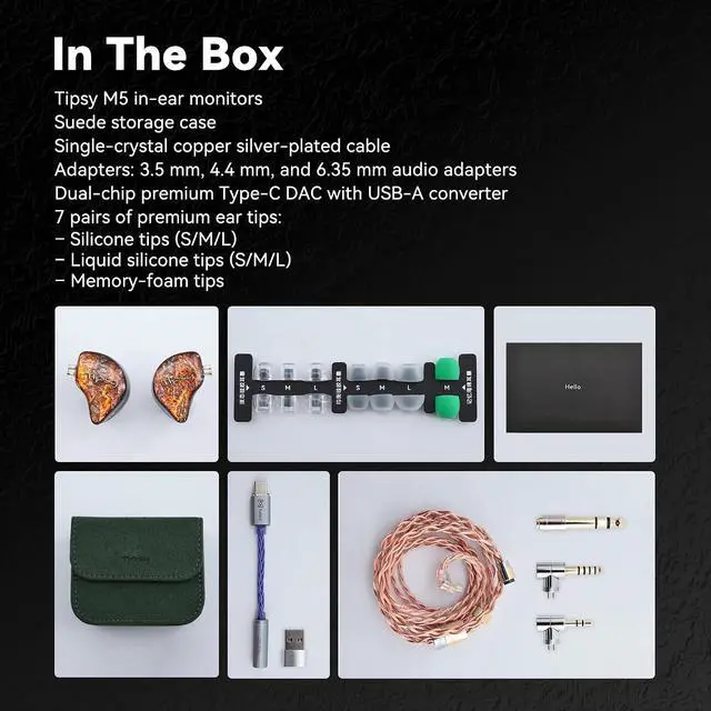 Alt view image 5 of 7 - Tipsy M5 Ultra IEM, 5Driver Hybrid (Bone Conduction + DD + 2BA + Planar), Includes 3.5/4.4/6.35 Plugs and HiFi DualChip DAC, Big Dynamics, High Resolution, Extreme Detail