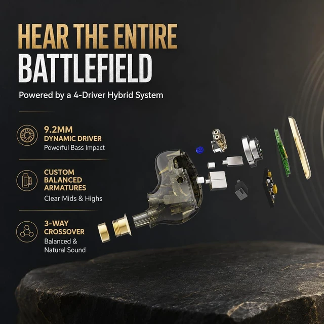 Alt view image 6 of 7 - Tipsy TG4 Gaming IEMs with Mic, 4-Driver Hybrid Gaming Earbuds, Custom EQ App & Web Control, Dual Gaming Modes, HiFi DSP USB-C Audio for PC, PS5, Switch & Steam Deck(Siliver)
