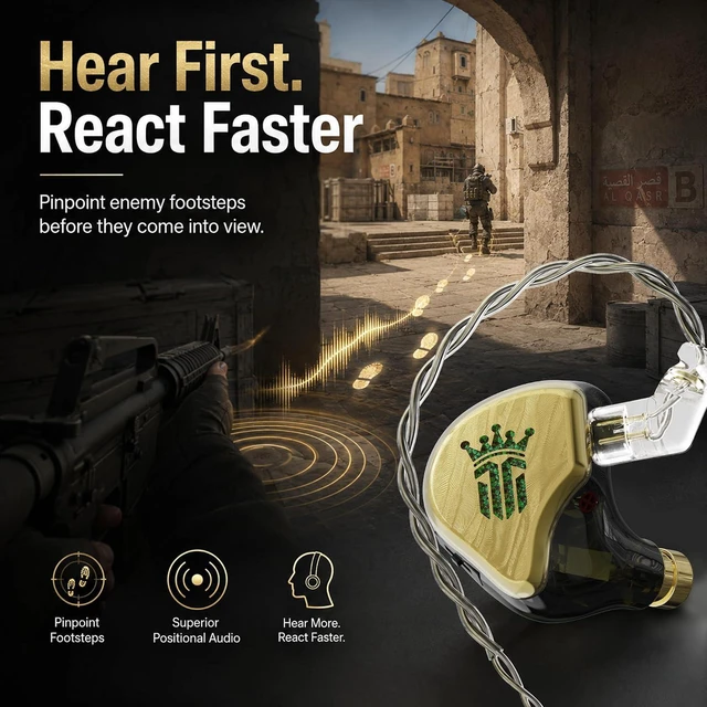 Alt view image 4 of 6 - Tipsy TG4 Gaming IEMs with Mic, 4-Driver Hybrid Gaming Earbuds, Custom EQ App & Web Control, Dual Gaming Modes, HiFi DSP Audio with USB-C & USB-A Adapter for PC, Phone, Xbox, Switch & Steam Deck(Gold)