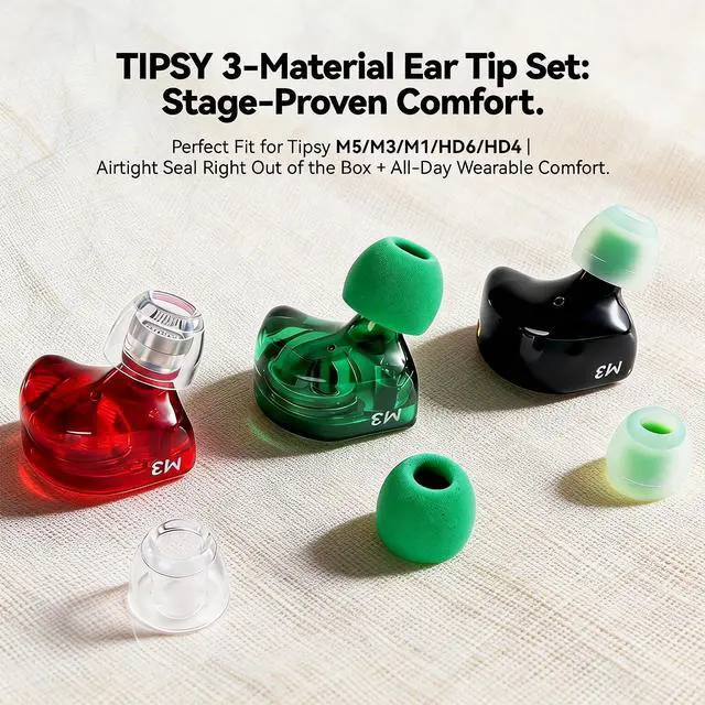 Alt view image 3 of 6 - Tipsy IEM Ear Tips Set, 6 Pairs: Liquid Silicone, SkinFriendly Silicone, Memory Foam, Fits Tipsy M5/M3/M1/HD6/HD4 (C-L Size)