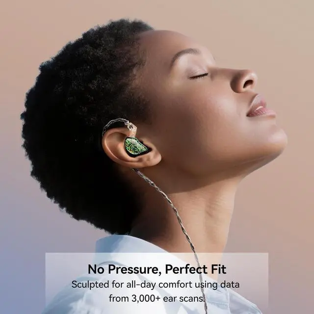 Alt view image 6 of 7 - Tipsy M1 IEM, Bamboo Fiber Diaphragm in-Ear Monitor, Warm, Lively Bass & Vocals, 36dB Noise Isolation, Resin Shell, Detachable 0.78mm 2Pin Cable (No Mic, Green)