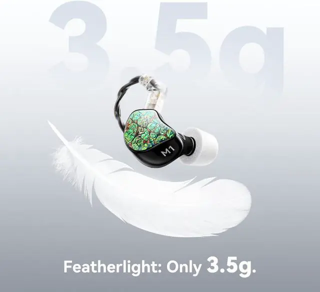 Alt view image 7 of 7 - Tipsy M1 IEM, Bamboo Fiber Diaphragm in-Ear Monitor, Warm, Lively Bass & Vocals, 36dB Noise Isolation, Resin Shell, Detachable 0.78mm 2Pin Cable (No Mic, Green)