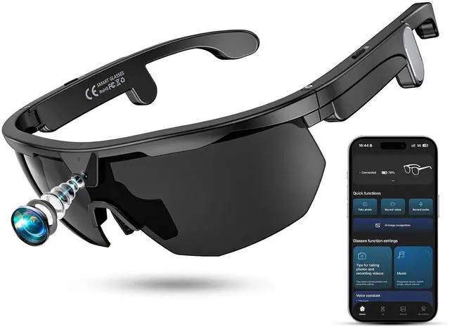 Main image of Mingtawn Smart Glasses with 4K HD Anti-Shake Camera & 3D Stereo Speakers | Polarized UV400 Sports Sunglasses | Bluetooth AI Glasses for Outdoor Video, Photos & Music | HiFi Audio Action Camera (Dark)