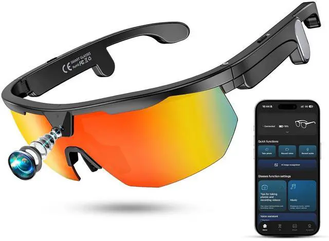 Main image of Mingtawn Smart Glasses with 4K HD Anti-Shake Camera & 3D Stereo Speakers | Polarized UV400 Sports Sunglasses | Bluetooth AI Glasses for Outdoor Video, Photos & Music | HiFi Audio Action Camera (Black)