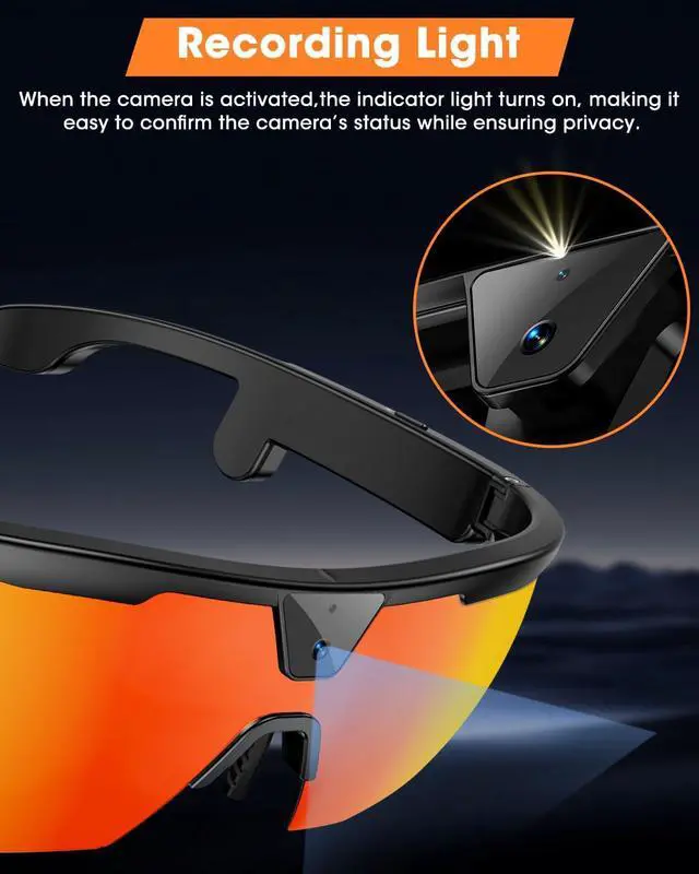 Alt view image 7 of 7 - Mingtawn Smart Glasses with 4K HD Anti-Shake Camera & 3D Stereo Speakers | Polarized UV400 Sports Sunglasses | Bluetooth AI Glasses for Outdoor Video, Photos & Music | HiFi Audio Action Camera (Black)