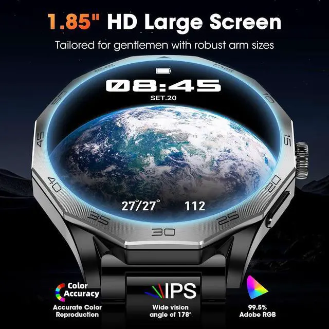 Alt view image 2 of 7 - Military Smart Watch for Men 1.85" HD Ultra Screen Touch Screen 710mAh Battery Smart Watches for Android iOS Bluetooth Call Answer/Dial Calls Fitness Tracker with 100+ Sports