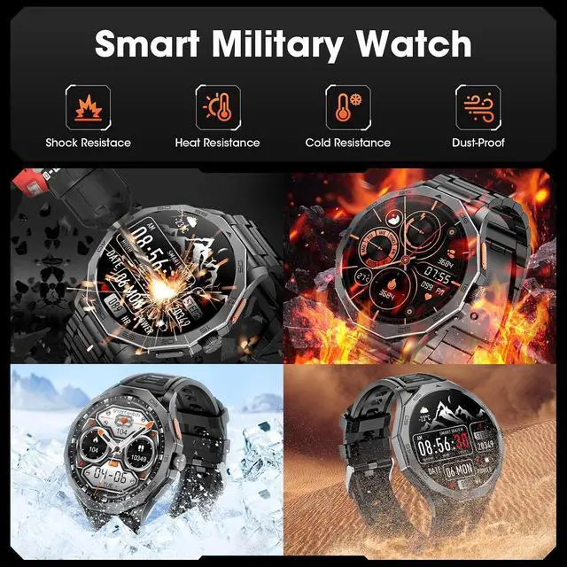 Alt view image 3 of 7 - Military Smart Watch for Men 1.85" HD Ultra Screen Touch Screen 710mAh Battery Smart Watches for Android iOS Bluetooth Call Answer/Dial Calls Fitness Tracker with 100+ Sports