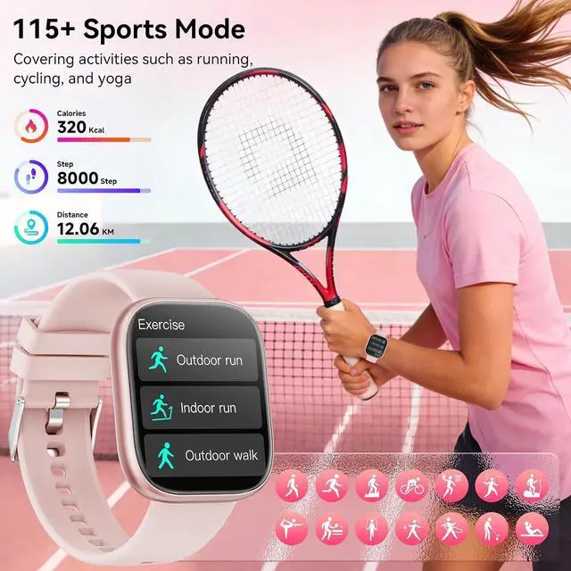 Alt view image 4 of 7 - Mingtawn Smart Watches for Women Men with 7 Interchangeable Bands,1.83" HD Smart Watch with Heart Rate/Sleep Monitor,Fitness Watch with Bluetooth Call,120+ Sport Modes Activity Tracker Bands Gift Set