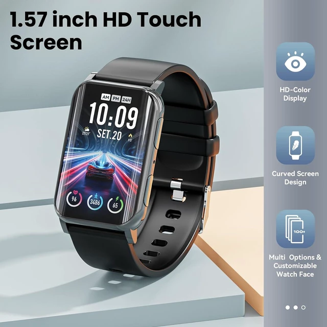 Alt view image 3 of 7 - Smart Watch for Men Women (Answer/Make Calls), 1.57" Curved Screen Fitness Tracker, smartwatch with 24/7 Heart Rate/Sleep Monitor, Two Straps Activity Trackers, Compatible with Android & iOS