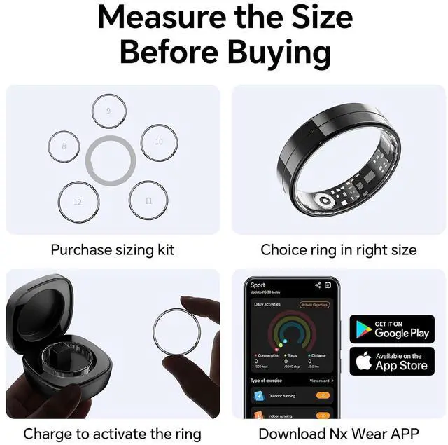 Alt view image 2 of 6 - Smart Ring for Men and Women with Charging Case, Lifetime Free App Subscription, Ultra-Light and Thin Fitness Tracker, 24/7 Tracking of Activity, Health, Sleep, and Blood oxygen (Gold Size 9)