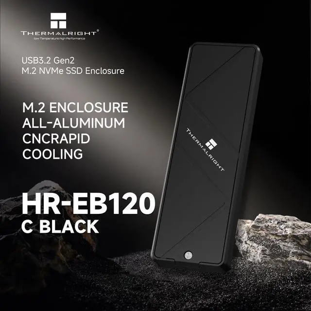Alt view image 2 of 7 - HR-EB120 20G C Black-Aluminum housing with Active Cooling,NVMe Protocol Enclosure.USB 3.2 Gen 2, 20Gbps high-Speed Transfer.Suitable for Computers, Tablets, etc. Stable Transmission