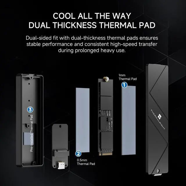 Alt view image 4 of 7 - HR-EB120 20G C Black-Aluminum housing with Active Cooling,NVMe Protocol Enclosure.USB 3.2 Gen 2, 20Gbps high-Speed Transfer.Suitable for Computers, Tablets, etc. Stable Transmission