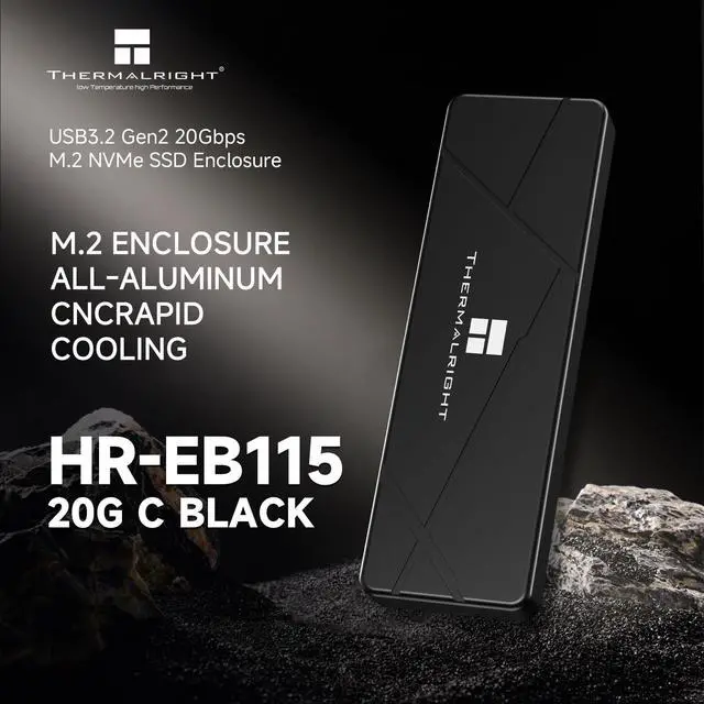 Alt view image 2 of 7 - HR-EB115 20G C Black-Aluminum housing with Active Cooling,NVMe Protocol Enclosure.USB 3.2 Gen 2, 20Gbps high-Speed Transfer.Suitable for Computers, Tablets, etc. Stable Transmission