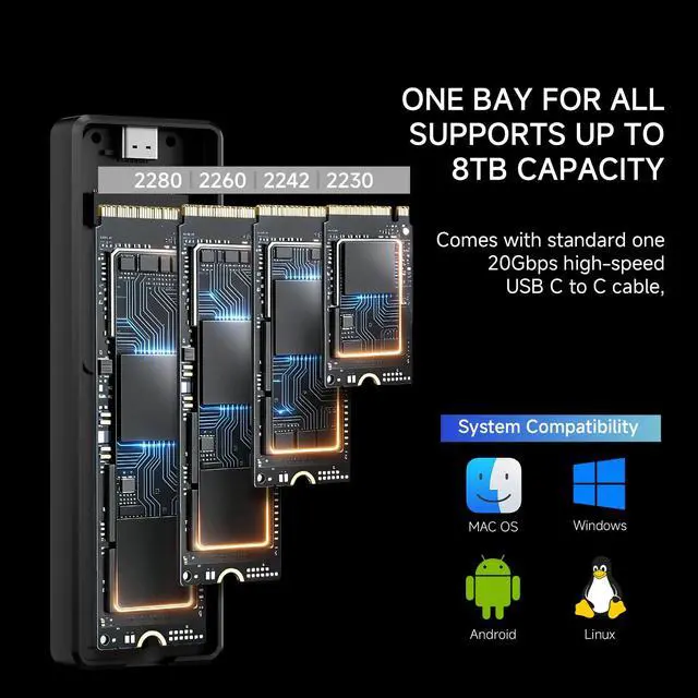 Alt view image 6 of 7 - HR-EB115 20G C Black-Aluminum housing with Active Cooling,NVMe Protocol Enclosure.USB 3.2 Gen 2, 20Gbps high-Speed Transfer.Suitable for Computers, Tablets, etc. Stable Transmission