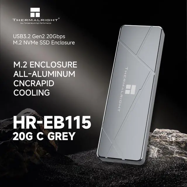 Alt view image 2 of 7 - HR-EB115 20G C Grey-Aluminum housing with Active Cooling,NVMe Protocol Enclosure.USB 3.2 Gen 2, 20Gbps high-Speed Transfer.Suitable for Computers, Tablets, etc. Stable Transmission, Grey