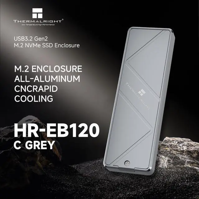 Alt view image 2 of 7 - HR-EB120 20G C Grey-Aluminum housing with Active Cooling,NVMe Protocol Enclosure.USB 3.2 Gen 2, 20Gbps high-Speed Transfer.Suitable for Computers, Tablets, etc. Stable Transmission, Grey