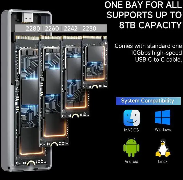 Alt view image 6 of 7 - HR-EB120 20G C Grey-Aluminum housing with Active Cooling,NVMe Protocol Enclosure.USB 3.2 Gen 2, 20Gbps high-Speed Transfer.Suitable for Computers, Tablets, etc. Stable Transmission, Grey