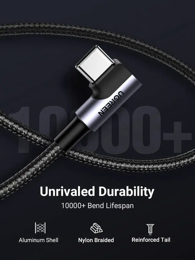 Alt view image 6 of 7 - UGREEN Right Angle USB to USB C Cable, Fast Charging Cable, 3.3ft (Pack of 2)
