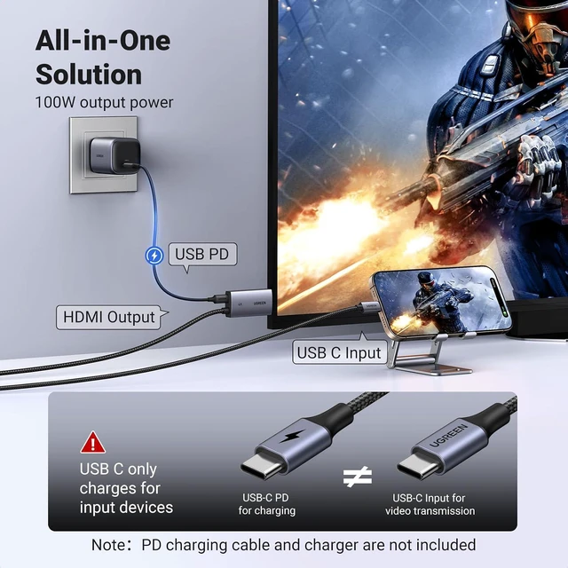 Alt view image 3 of 7 - USB C to HDMI Cable with 100W PD Fast Charging 4K@60Hz, 6.6FT