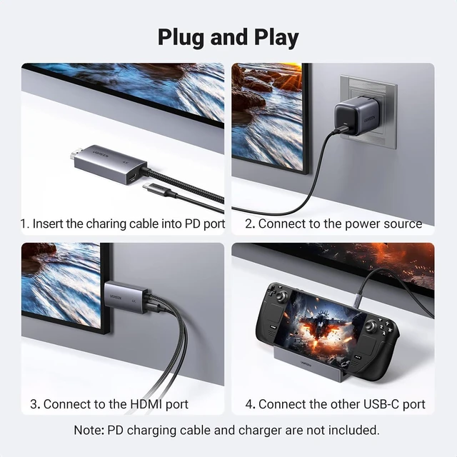 Alt view image 6 of 7 - USB C to HDMI Cable with 100W PD Fast Charging 4K@60Hz, 6.6FT