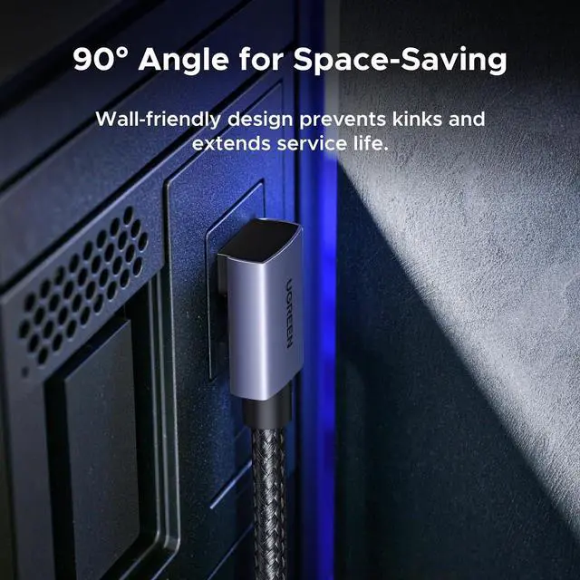 Alt view image 4 of 7 - UGREEN 16K@60Hz 6.6FT 80Gbps Right Angle DisplayPort Cable DP 2.1, 6.6FT