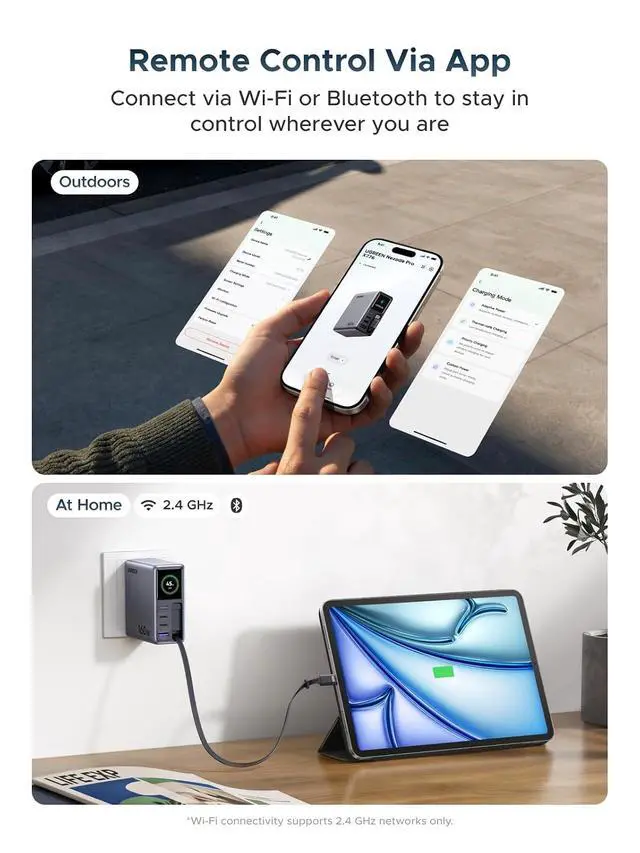 Alt view image 5 of 7 - UGREEN Nexode Pro 160W Charger with Retractable Cable, Smart Display & APP Control, 4-Port GaN Fast USB C Wall Block, Type-C Charging Compatible for MacBook Pro/Air, iPhone 17/16 Series, iPad, Galaxy