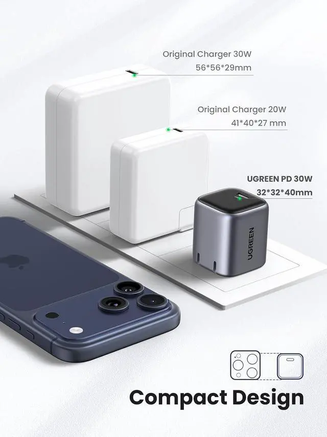 Alt view image 5 of 7 - UGREEN 30W USB C Charger for iPhone 17, Nexode Foldable GaN PPS Compact Fast Wall Charger Block, USB-C Power Adapter for iPhone 17/16/15/14, Galaxy S26/S25/S24/S23, MacBook Neo/Air, Black
