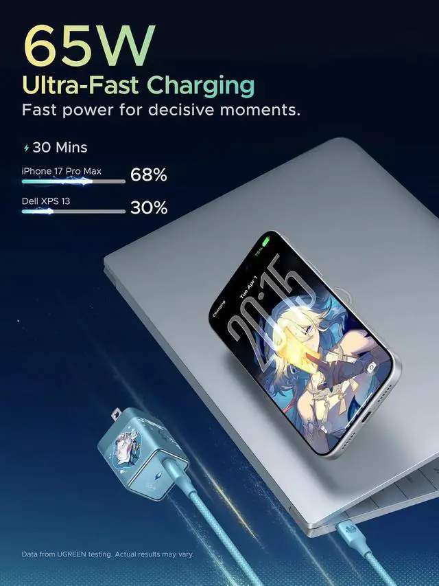 Alt view image 2 of 7 - UGREEN Nexode Air 65W USB C Charger Honkai: Star Rail Edition, Glacier Blue