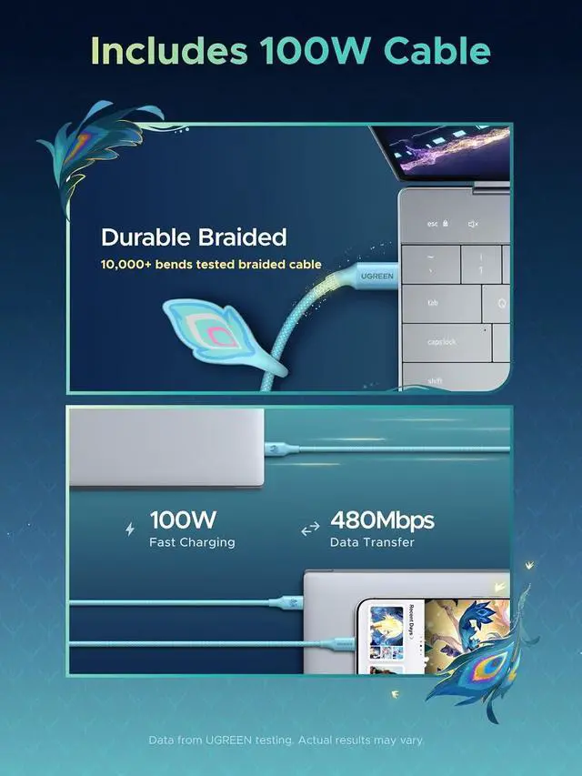 Alt view image 4 of 7 - UGREEN Nexode Air 65W USB C Charger Honkai: Star Rail Edition, Glacier Blue