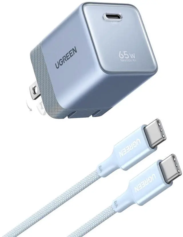 Main image of UGREEN Nexode Air 65W USB C GaN Charger Block with 3.3ft Cable, Blue