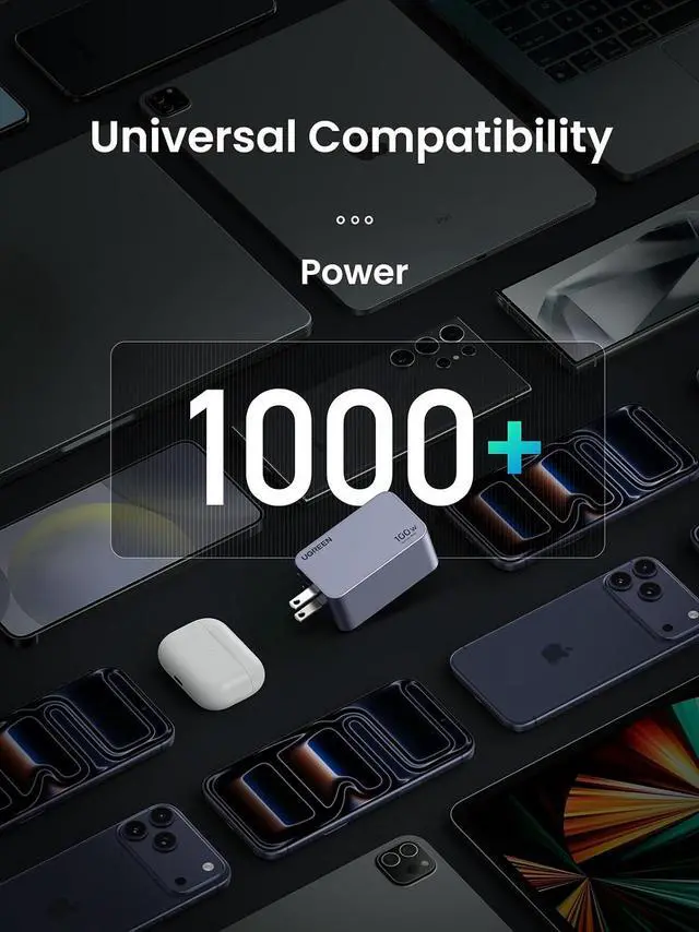 Alt view image 7 of 7 - UGREEN Nexode Pro 100W GaN USB C Wall Charger, 3-Port Compact Fast PPS Charger for MacBook Pro/Air, Pixelbook, iPad, iPhone 17/16/15 Series, Galaxy S25/S24, Pixel 10/9, Steam Deck