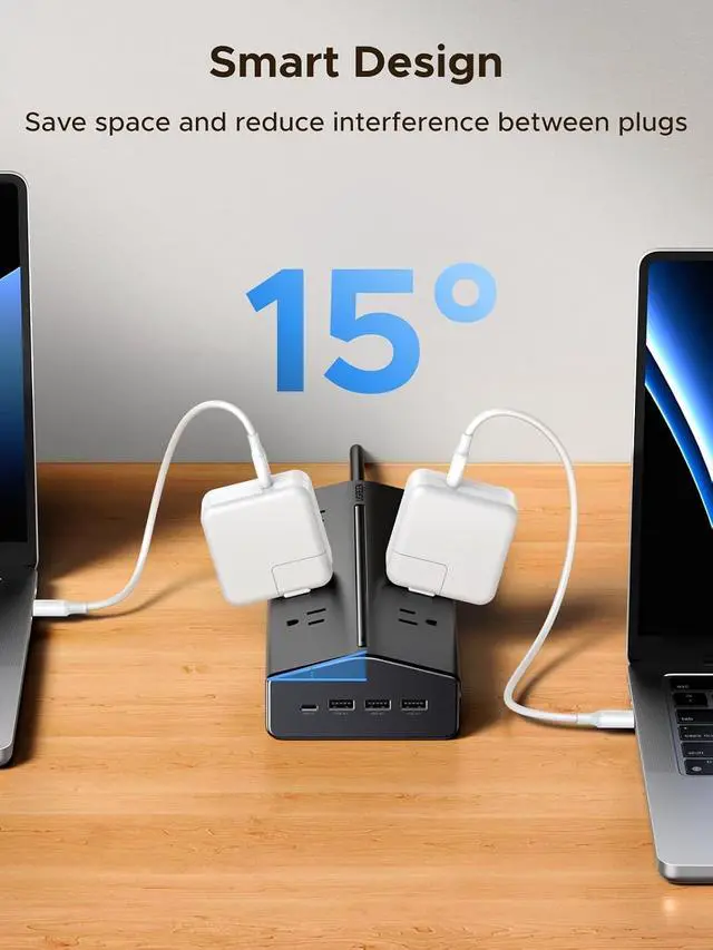 Alt view image 6 of 7 - UGREEN 20W 20-in-1 GaN Surge Protector Power Strip, 5ft Extension Cord