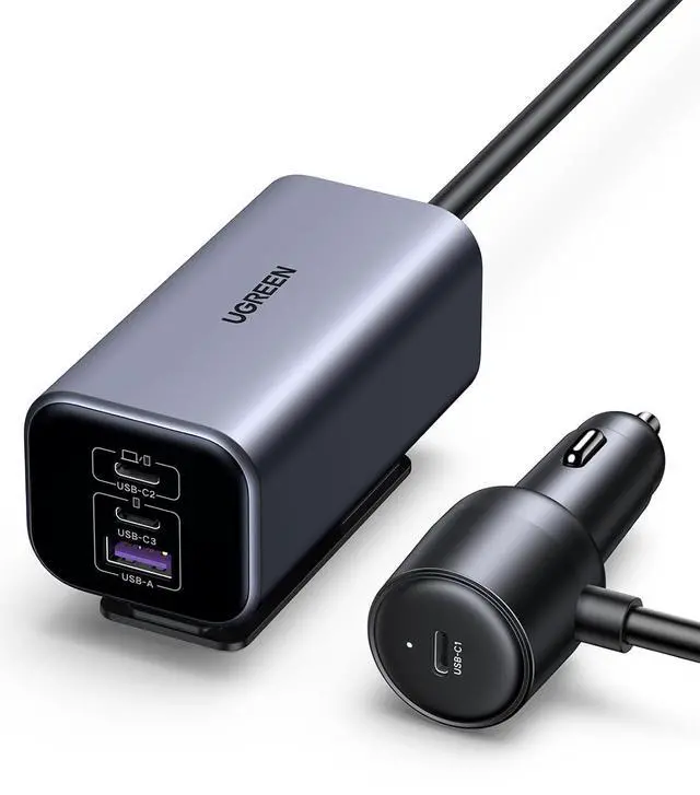 Main image of UGREEN 150W 4-Port Retractable Car Charger with Built-in Cable