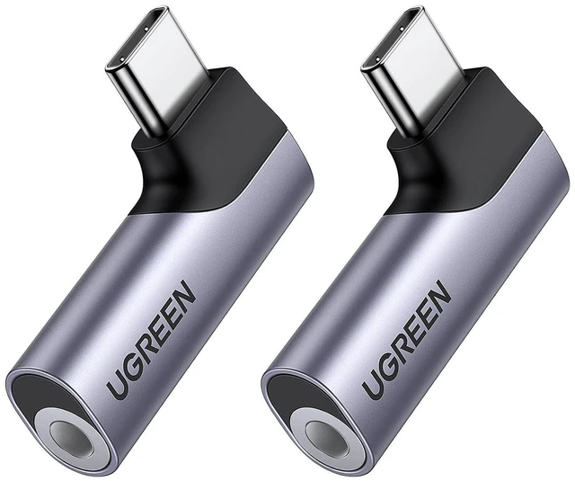 Main image of UGREEN 90 Degree USB C to 3.5mm Audio Adapter Headphone Dongle Gray 2 Pack