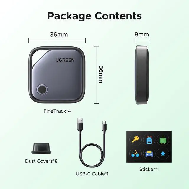 Alt view image 7 of 7 - UGREEN FineTrack G (Android Only) Air Tracker Tags, USB-C Charging