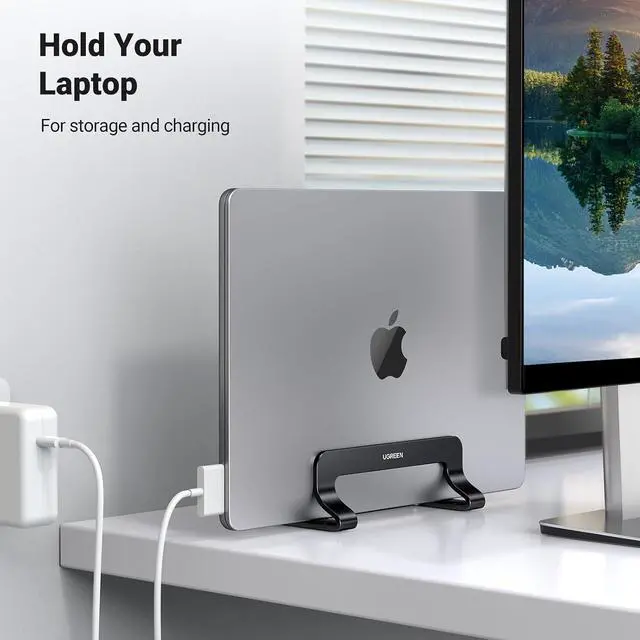 Alt view image 5 of 7 - UGREEN Vertical Laptop Stand Holder for Desk Compatible with MacBook Pro, MacBook Air Stand Vertical Aluminum Adjustable for Up to 17.3 Inch Gaming Laptop, Black