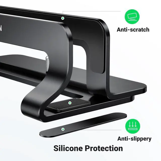Alt view image 4 of 7 - UGREEN Vertical Laptop Stand Holder for Desk Compatible with MacBook Pro, MacBook Air Stand Vertical Aluminum Adjustable for Up to 17.3 Inch Gaming Laptop, Black