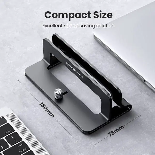 Alt view image 7 of 7 - UGREEN Vertical Laptop Stand Holder for Desk Compatible with MacBook Pro, MacBook Air Stand Vertical Aluminum Adjustable for Up to 17.3 Inch Gaming Laptop, Black