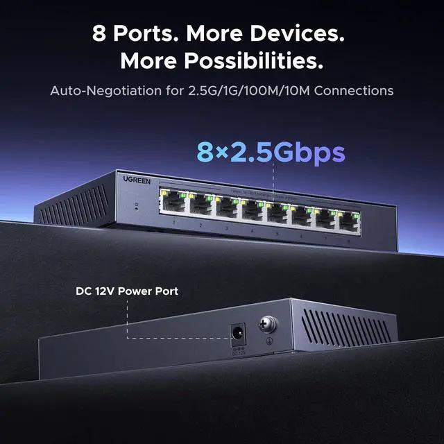 Alt view image 3 of 7 - UGREEN 2.5Gb Switch, 8-Port Ethernet Switch, 8 x 2.5Gb Uplink Plug & Play