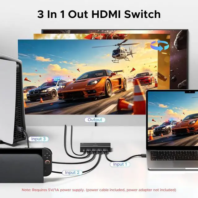 Alt view image 2 of 7 - UGREEN 8K@60Hz HDMI 2.1 Switch 3 in 1 Out, with Remote, VRR, 4K@240Hz