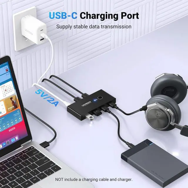 Alt view image 5 of 7 - UGREEN USB 3.0 Switch Selector 2 Computers Share 4 USB Ports USB Switcher USB for PC Laptop Keyboard Mouse Printer Scanner One Button Switch Adapter with 2 Pack USB 3.0 Cables