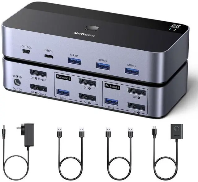 Main image of UGREEN 8K@60Hz Displayport KVM Switch 2 Monitors 2 Computers, Aluminum