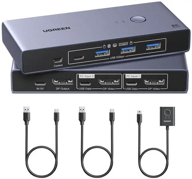 Main image of UGREEN 8K@60Hz Displayport KVM Switch 1 Monitors 2 Computers, Aluminum