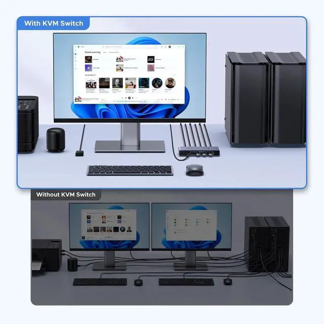 Alt view image 7 of 7 - UGREEN 8K@60Hz Displayport KVM Switch 1 Monitors 2 Computers, Aluminum