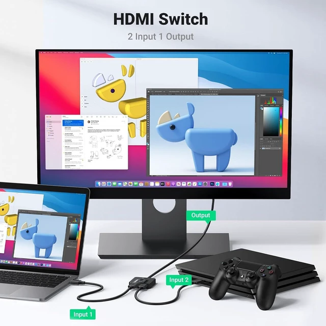Alt view image 2 of 7 - HDMI Switch 2 in 1 Out, 4K@60Hz, with HDMI Cable, Bi-Directional