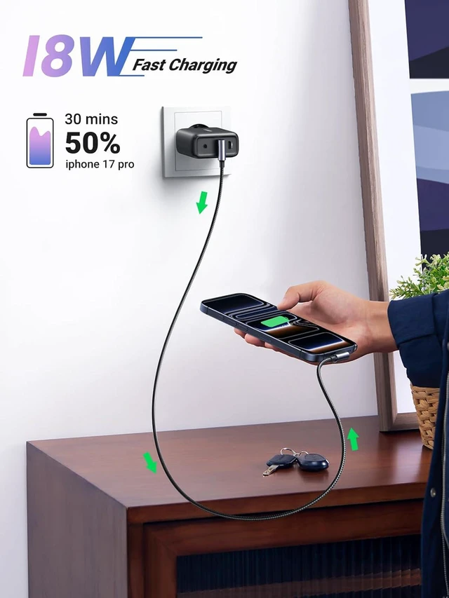 Alt view image 2 of 7 - UGREEN USB to USB C Cable 90 Degree USB C Fast Charging Cord Compatible with iPhone 17/16/16 Plus/16 Pro/16 Pro Max/15/Samsung Galaxy S10/S10+/Pixel 9/6a/LG G8/G7/Pixel/Switch, etc, 1.6FT (Pack of 2)